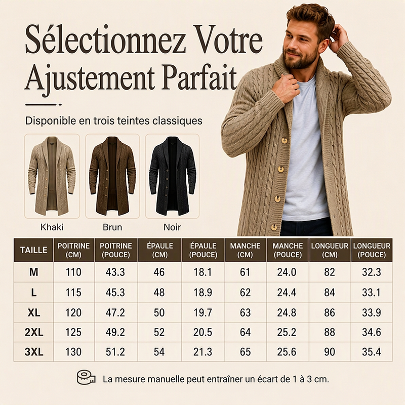 Cardigan mi-long pour homme en maille torsadée