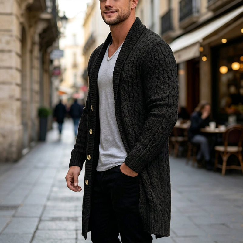 Cardigan mi-long pour homme en maille torsadée