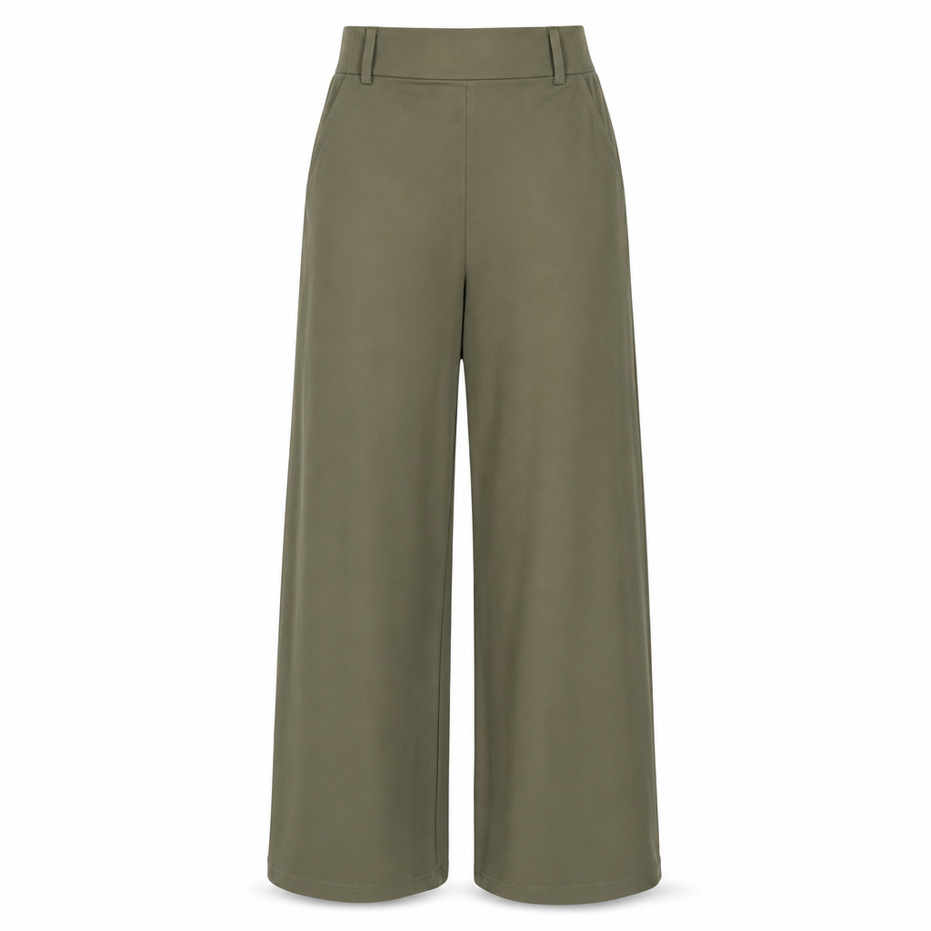 Pantalon décontracté pour femme, taille haute, coupe ajustée et jambes larges, au tombé fluide
