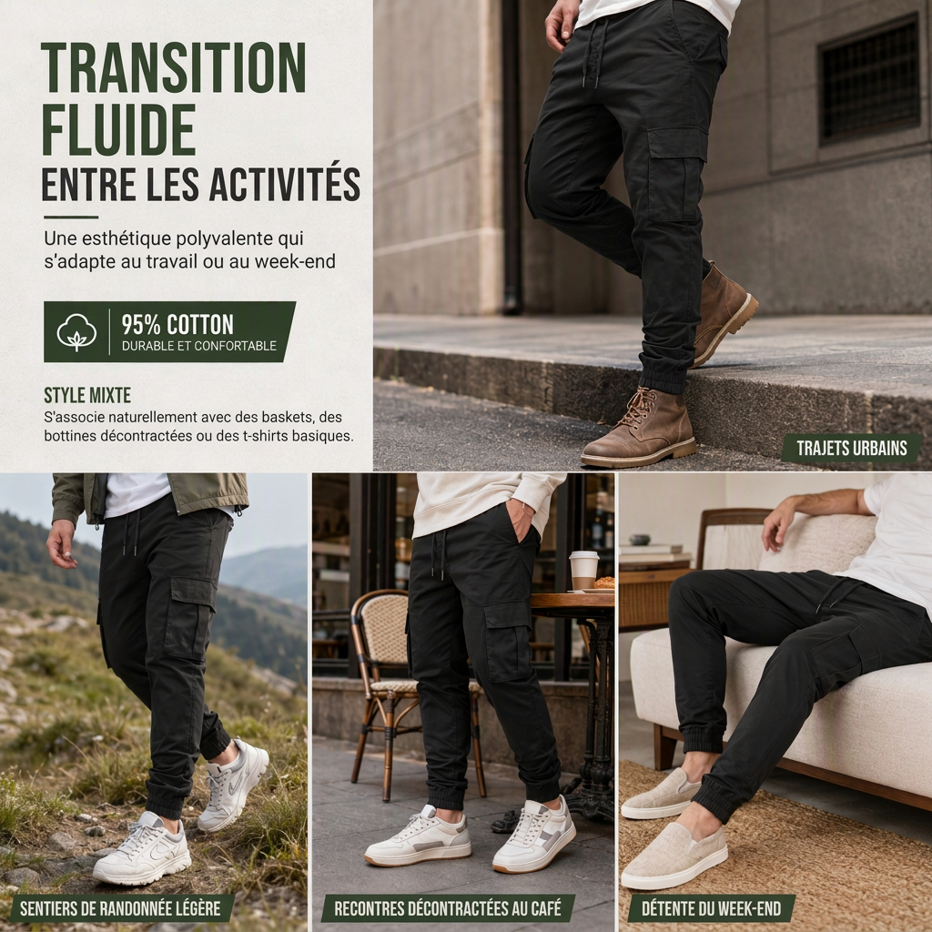 Pantalon cargo décontracté pour homme avec multiples poches et cordon de serrage