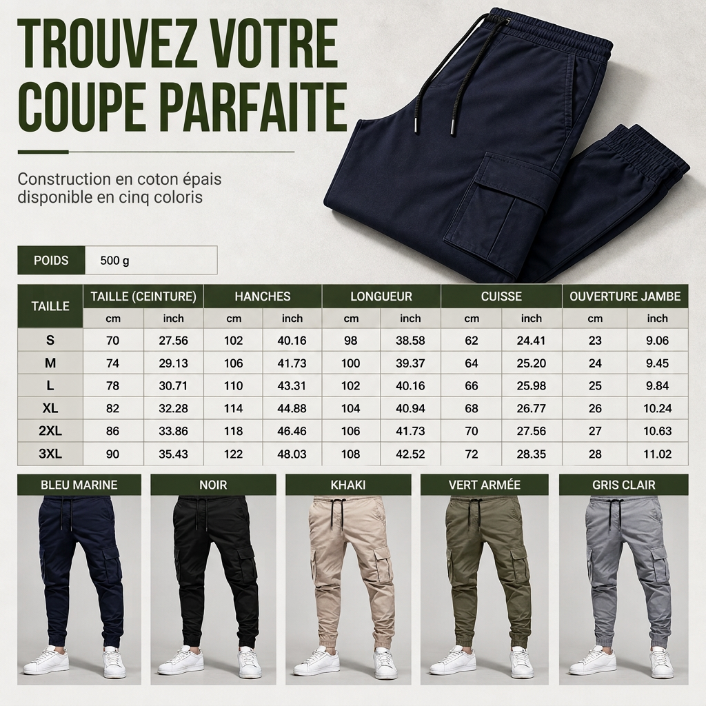 Pantalon cargo décontracté pour homme avec multiples poches et cordon de serrage