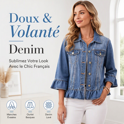 Veste en jean courte pour femme avec ourlet à volants