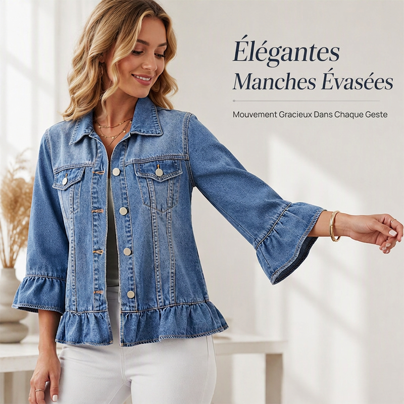 Veste en jean courte pour femme avec ourlet à volants