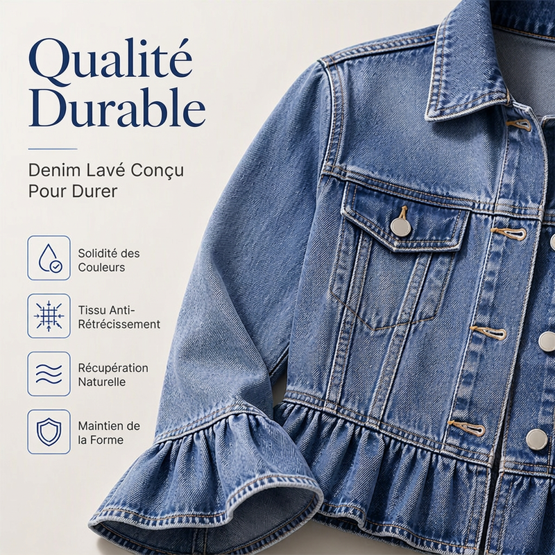 Veste en jean courte pour femme avec ourlet à volants