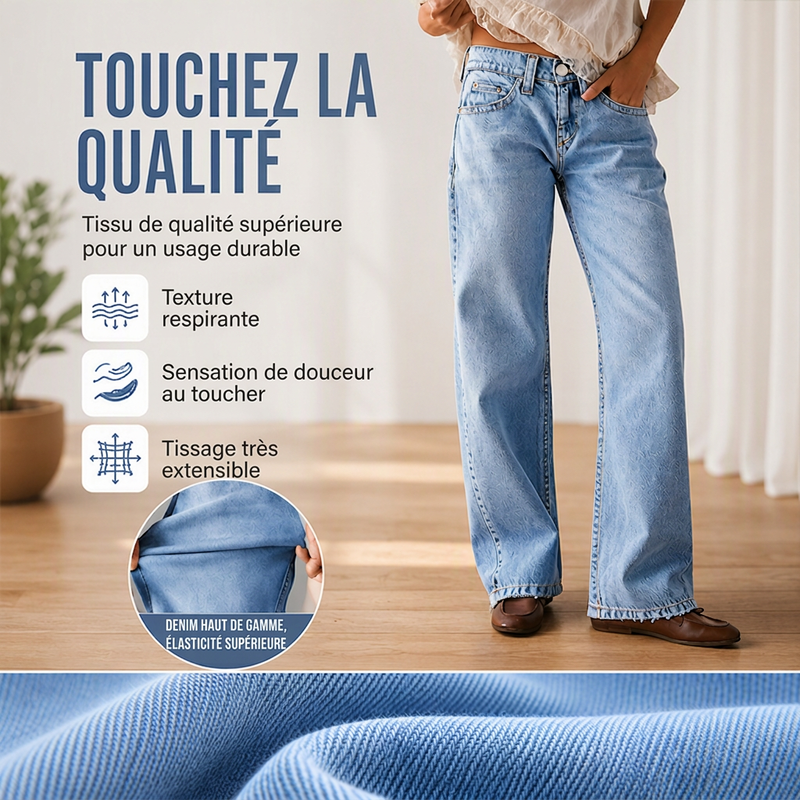 Jean en denim à jambes larges et haute élasticité pour femme