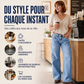 Jean en denim à jambes larges et haute élasticité pour femme