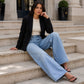 Jean en denim à jambes larges et haute élasticité pour femme