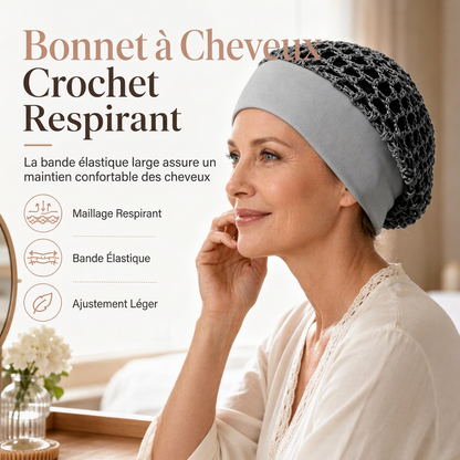 Bonnet à filet pour cheveux en maille élastique et respirant avec bande large, couvre-cheveux ajouré