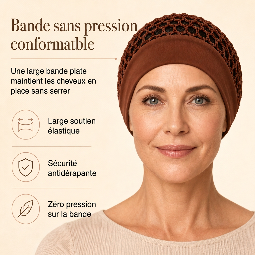 Bonnet à filet pour cheveux en maille élastique et respirant avec bande large, couvre-cheveux ajouré