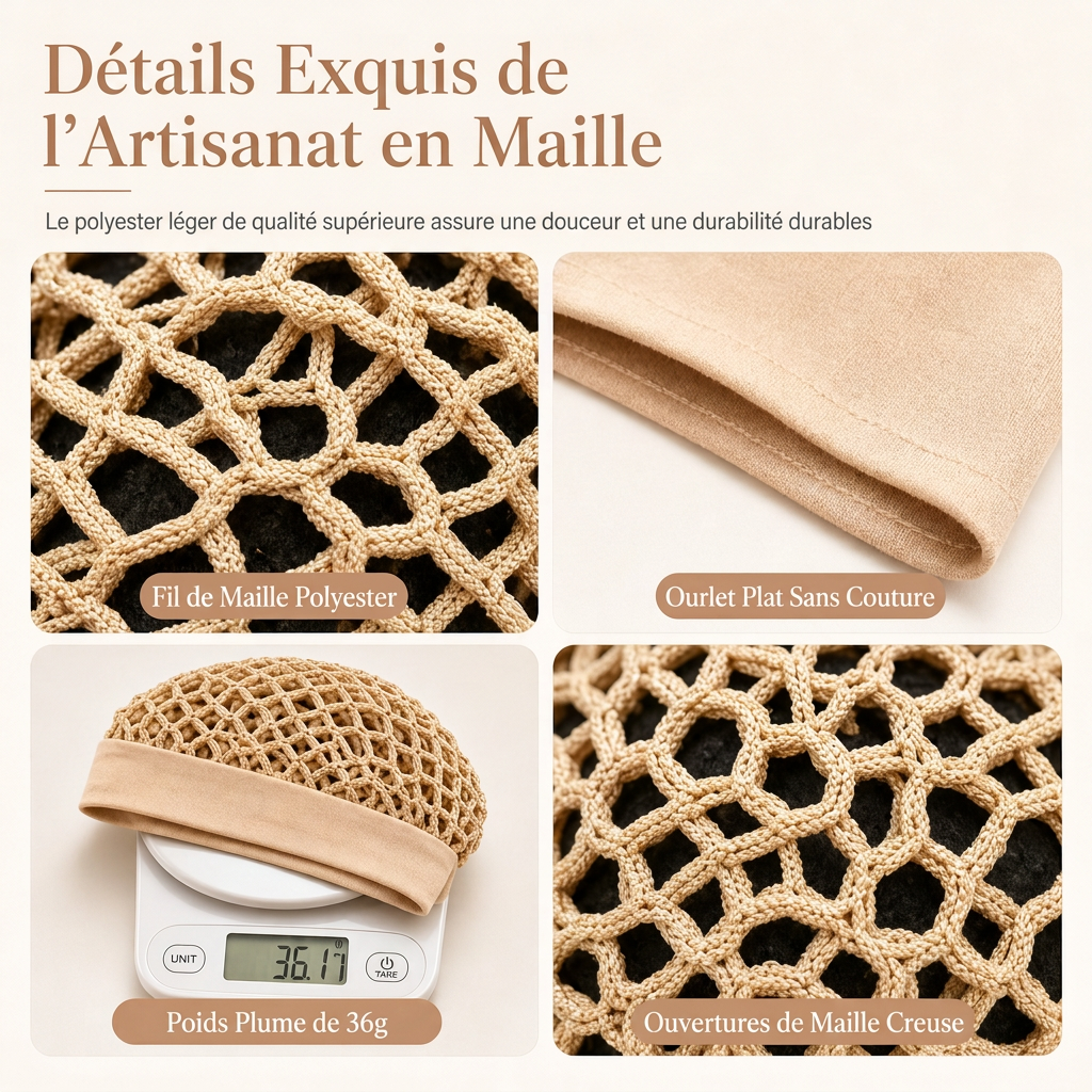 Bonnet à filet pour cheveux en maille élastique et respirant avec bande large, couvre-cheveux ajouré