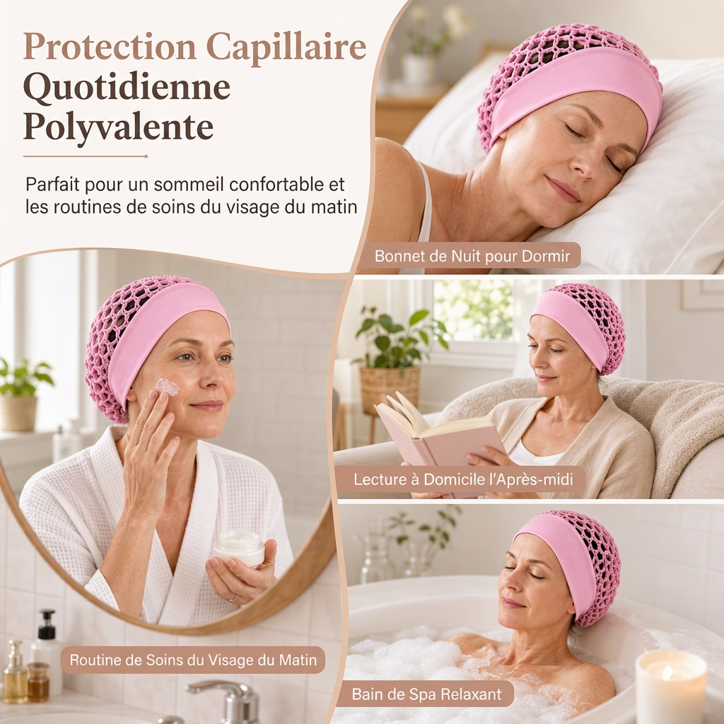 Bonnet à filet pour cheveux en maille élastique et respirant avec bande large, couvre-cheveux ajouré