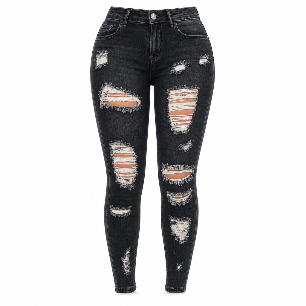 Jean skinny taille haute déchiré pour femme, pantalon en denim stretch délavé