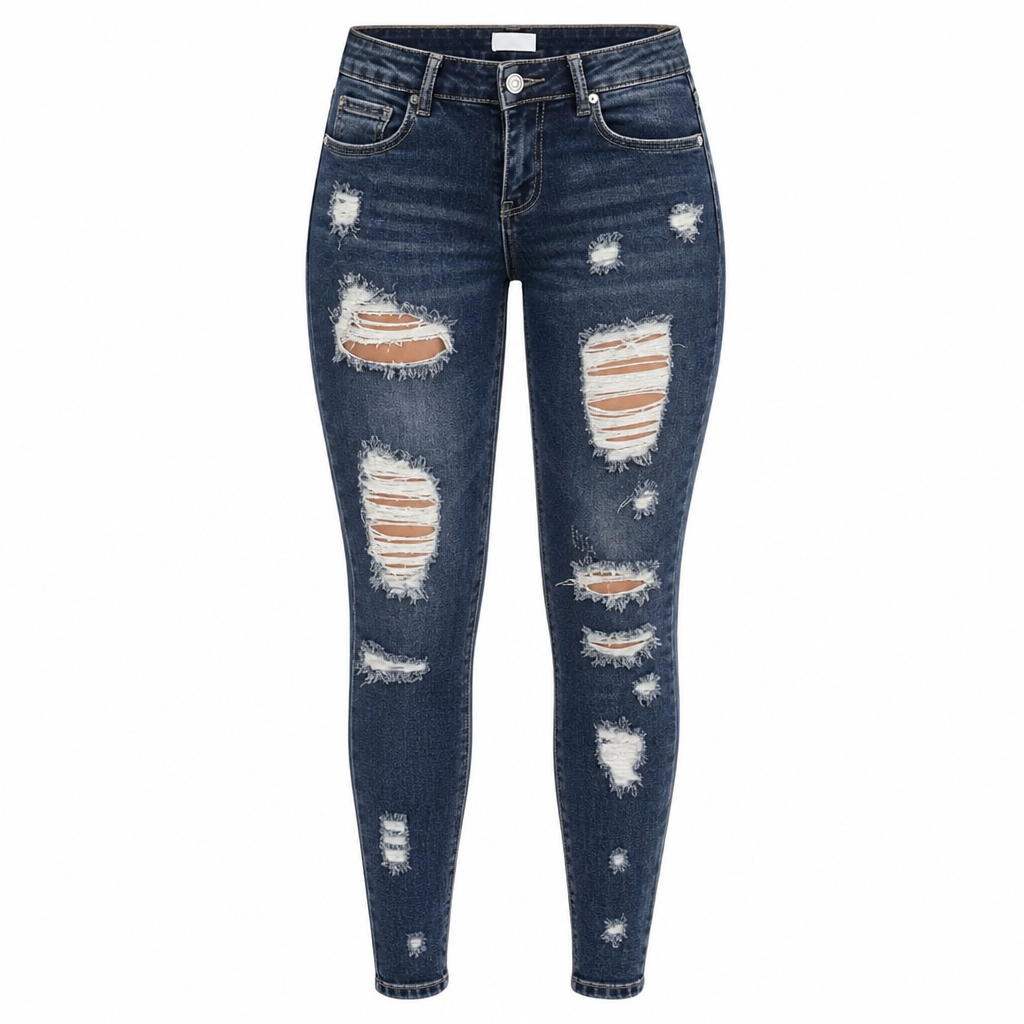 Jean skinny taille haute déchiré pour femme, pantalon en denim stretch délavé