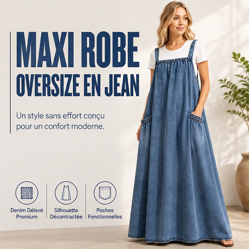 Robe longue oversize en jean décontractée à bretelles pour femme