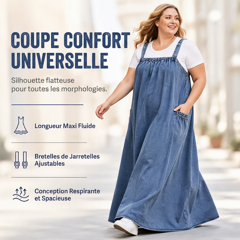 Robe longue oversize en jean décontractée à bretelles pour femme