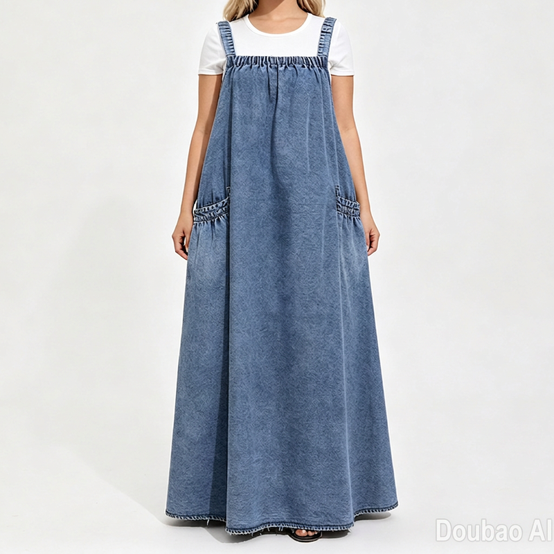Robe longue oversize en jean décontractée à bretelles pour femme