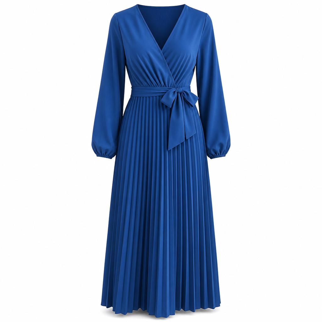 Robe longue élégante pour femme, col V croisé et plissée