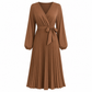 Robe longue élégante pour femme, col V croisé et plissée