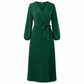 Robe longue élégante pour femme, col V croisé et plissée