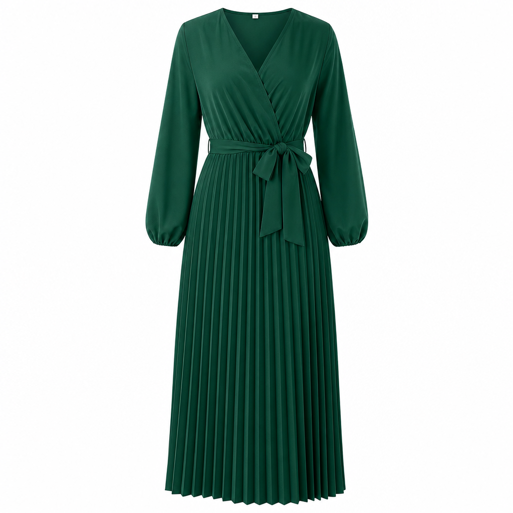 Robe longue élégante pour femme, col V croisé et plissée