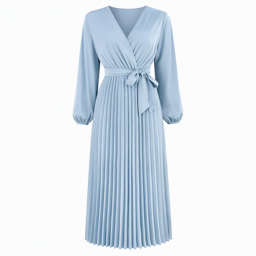 Robe longue élégante pour femme, col V croisé et plissée