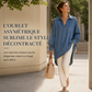 Chemise pull en jean décontractée pour femme, col V, manches chauve-souris et ourlet asymétrique, coupe ample
