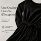 Robe mi-longue A-line en maille côtelée pour femme, avec col rond, manches 3/4 et poches