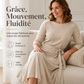 Robe mi-longue A-line en maille côtelée pour femme, avec col rond, manches 3/4 et poches