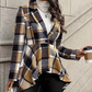 Manteau peplum à carreaux pour femme, coupe asymétrique haut-bas