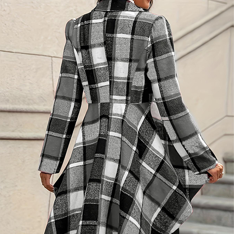 Manteau peplum à carreaux pour femme, coupe asymétrique haut-bas