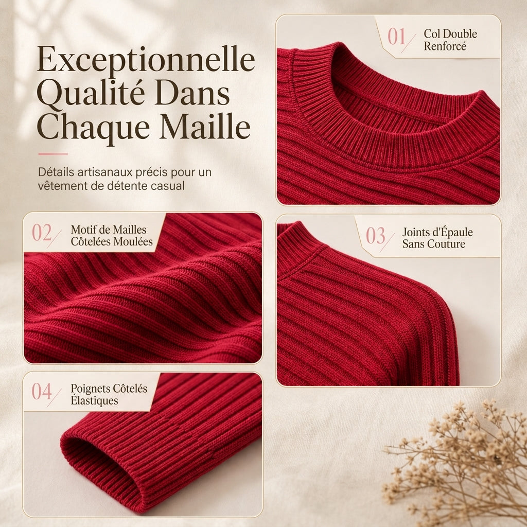 Pull en maille décontracté à col rond, coupe ample, manches longues chauve-souris, couleur unie