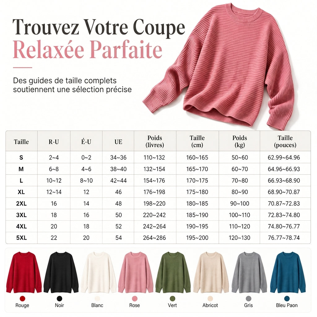 Pull en maille décontracté à col rond, coupe ample, manches longues chauve-souris, couleur unie