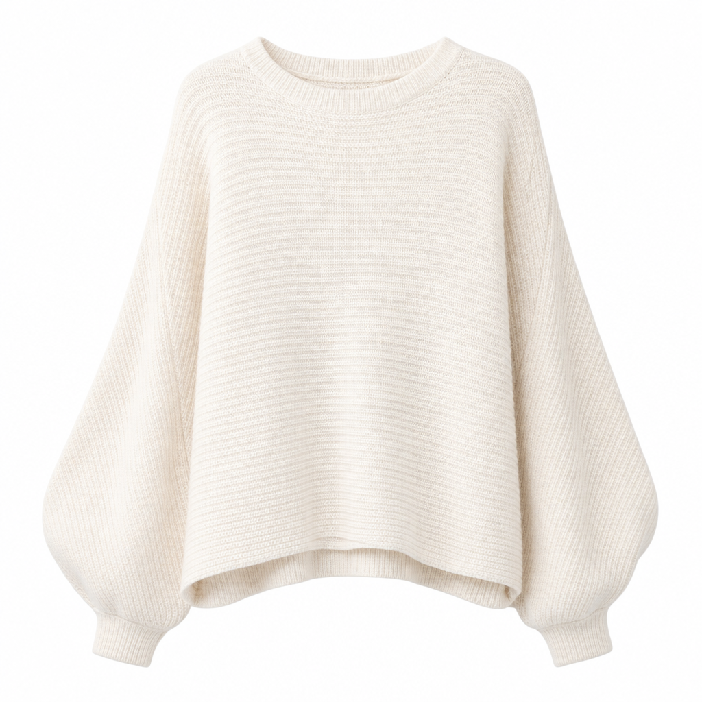 Pull en maille décontracté à col rond, coupe ample, manches longues chauve-souris, couleur unie