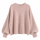 Pull en maille décontracté à col rond, coupe ample, manches longues chauve-souris, couleur unie