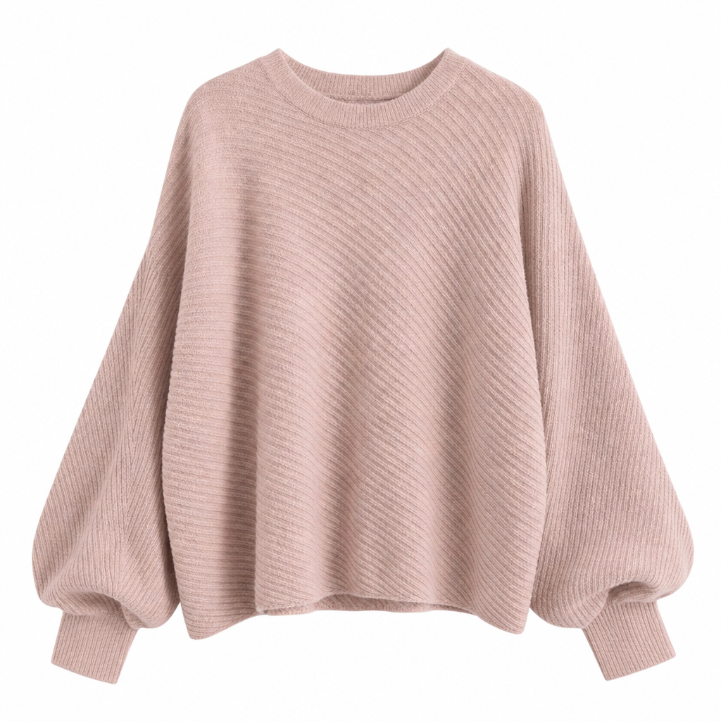 Pull en maille décontracté à col rond, coupe ample, manches longues chauve-souris, couleur unie