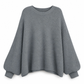 Pull en maille décontracté à col rond, coupe ample, manches longues chauve-souris, couleur unie