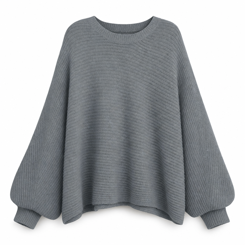 Pull en maille décontracté à col rond, coupe ample, manches longues chauve-souris, couleur unie
