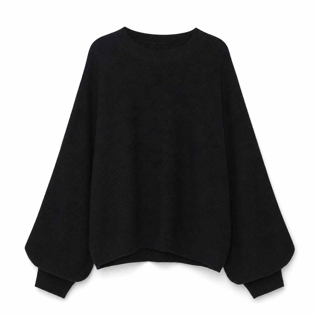 Pull en maille décontracté à col rond, coupe ample, manches longues chauve-souris, couleur unie