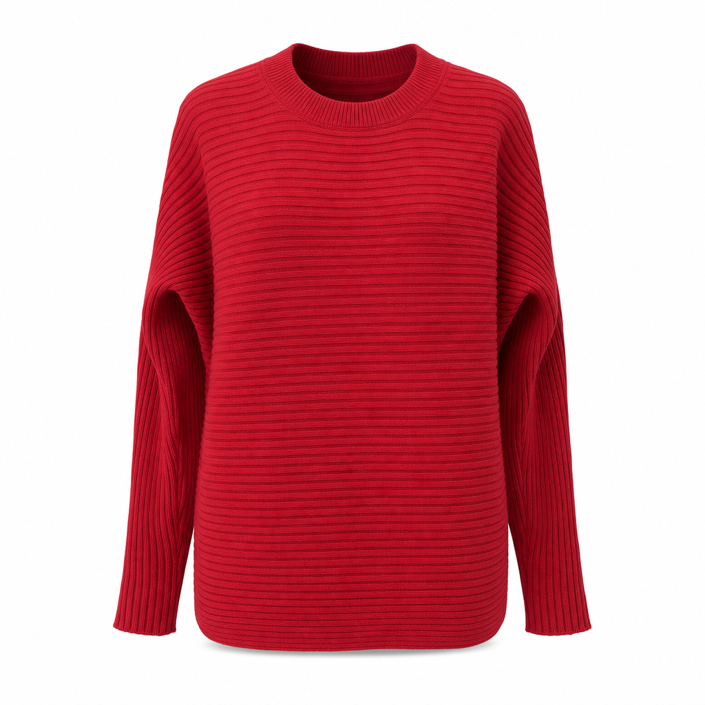 Pull en maille décontracté à col rond, coupe ample, manches longues chauve-souris, couleur unie