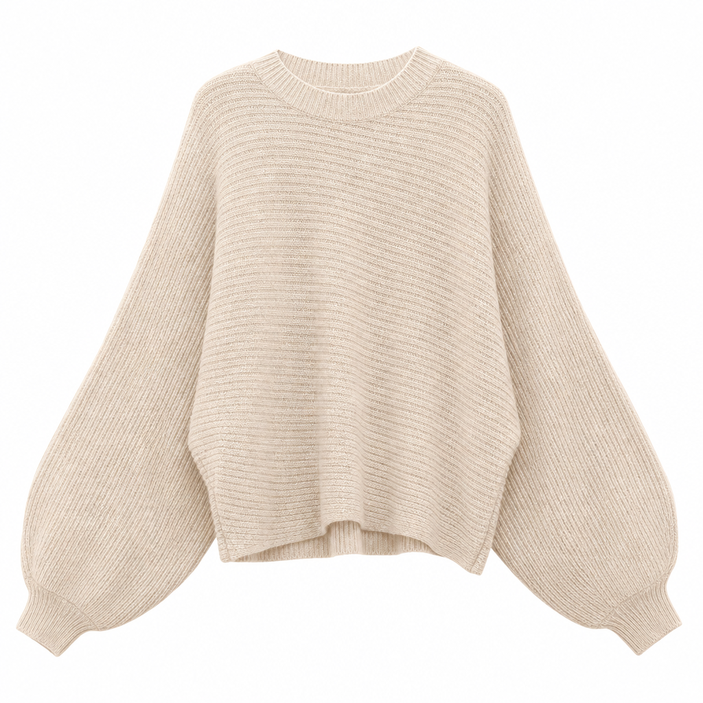 Pull en maille décontracté à col rond, coupe ample, manches longues chauve-souris, couleur unie