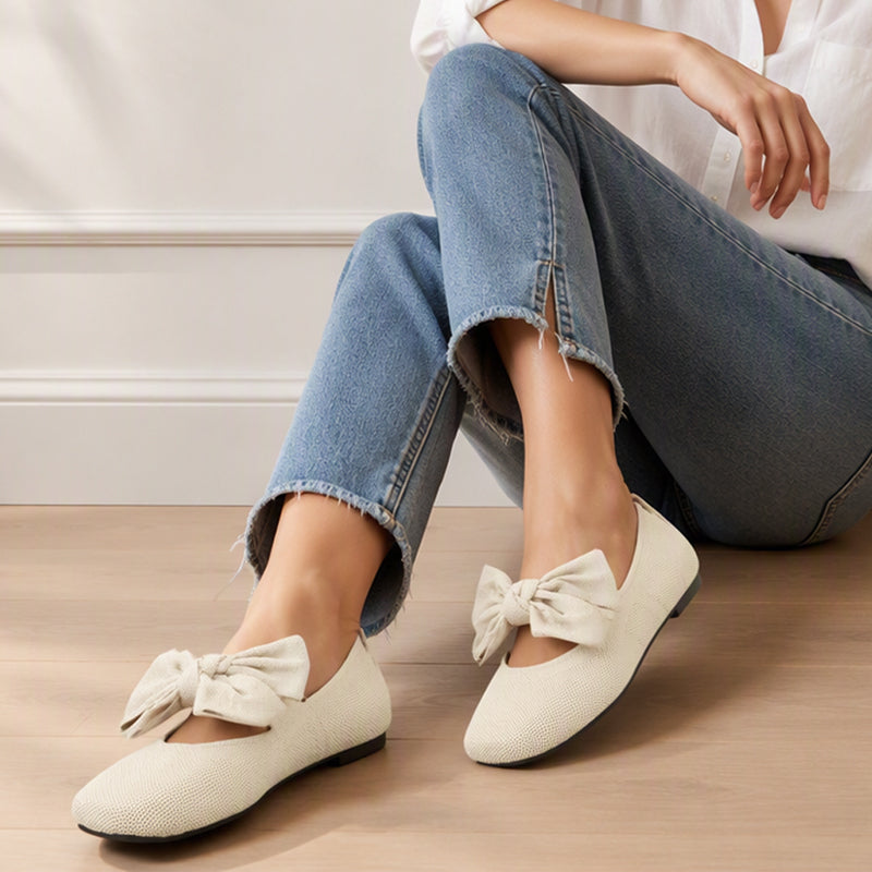 Chaussures plates pour femme en maille à bout carré avec nœud