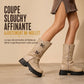 Bottines à talon bloc mi-haut à plateforme pour femmes, avec bout rond, coutures, revers repliable et bride à boucle