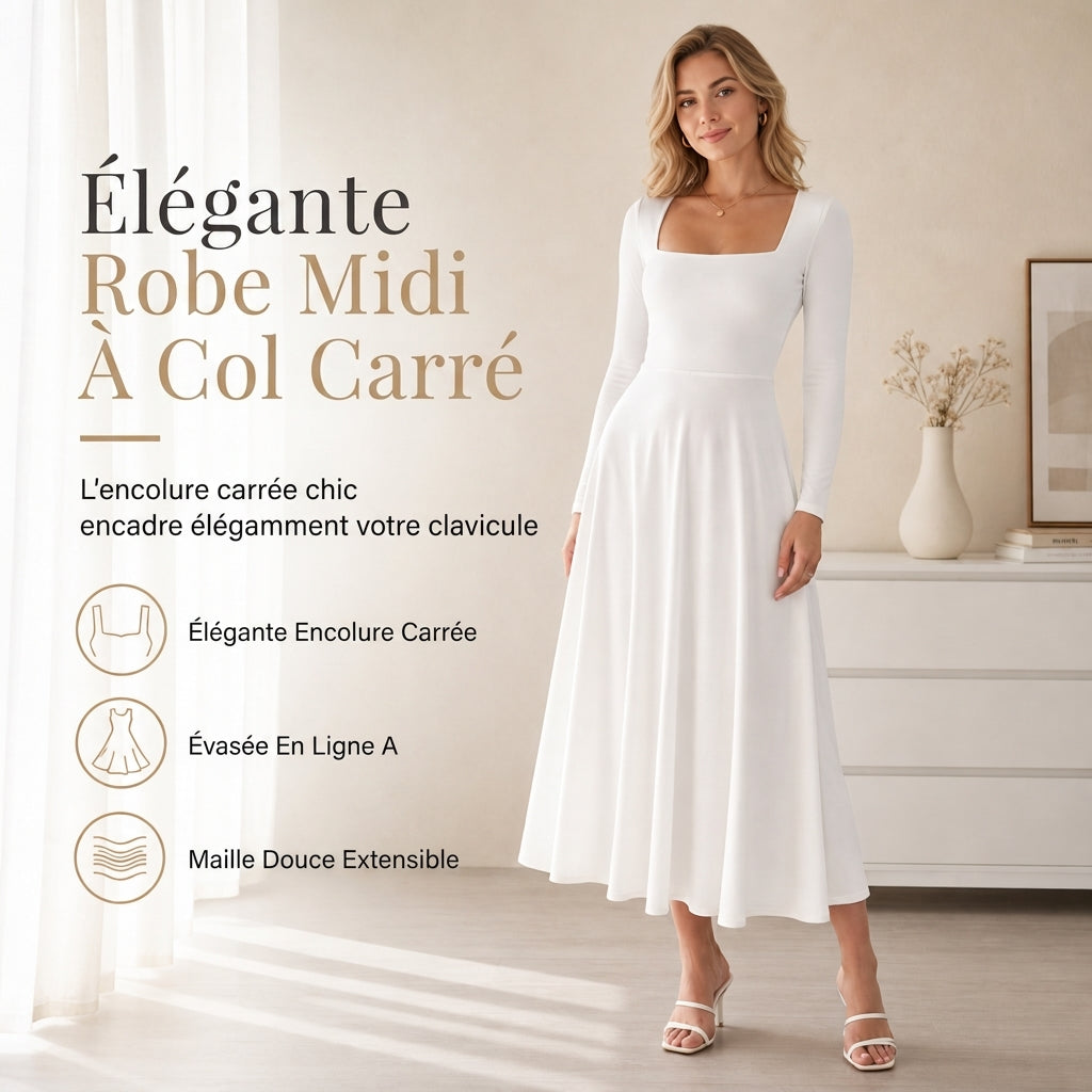 Robe femme A-line à manches longues et col carré