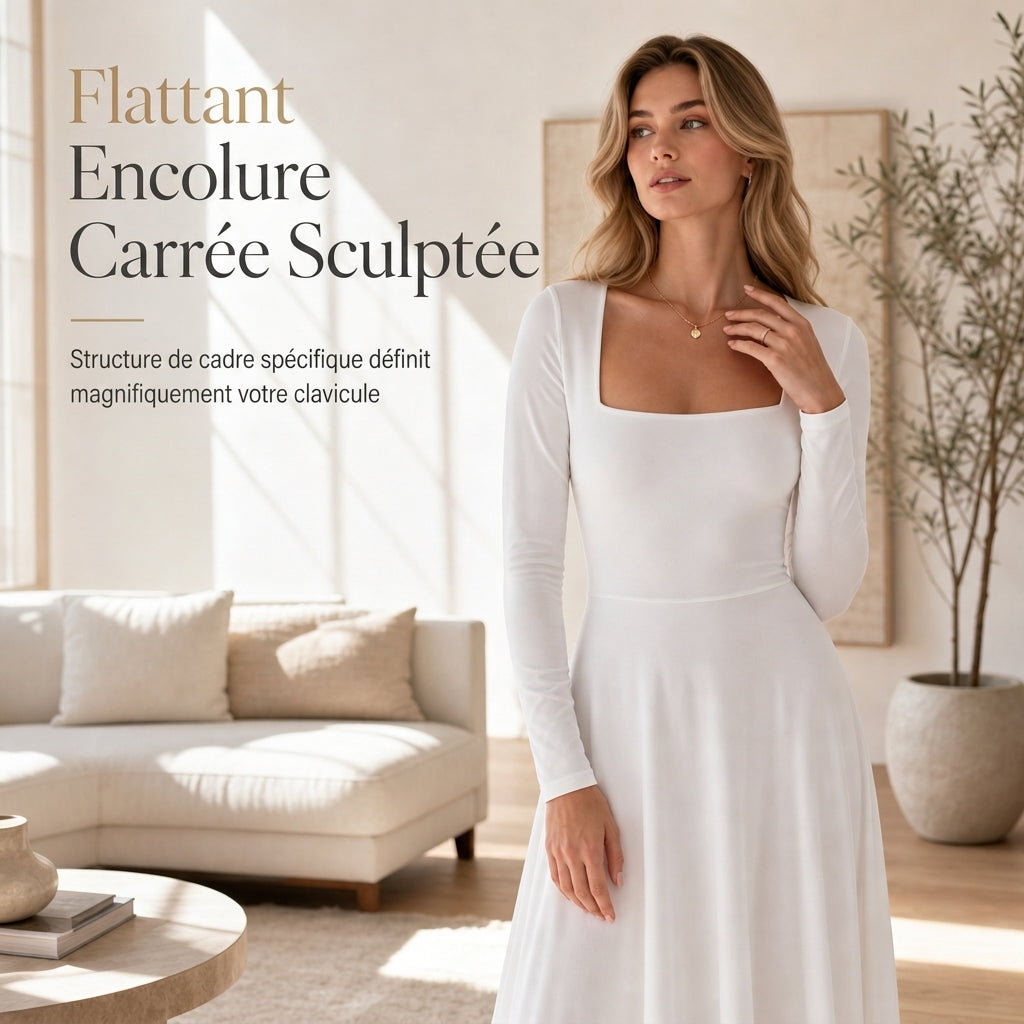 Robe femme A-line à manches longues et col carré
