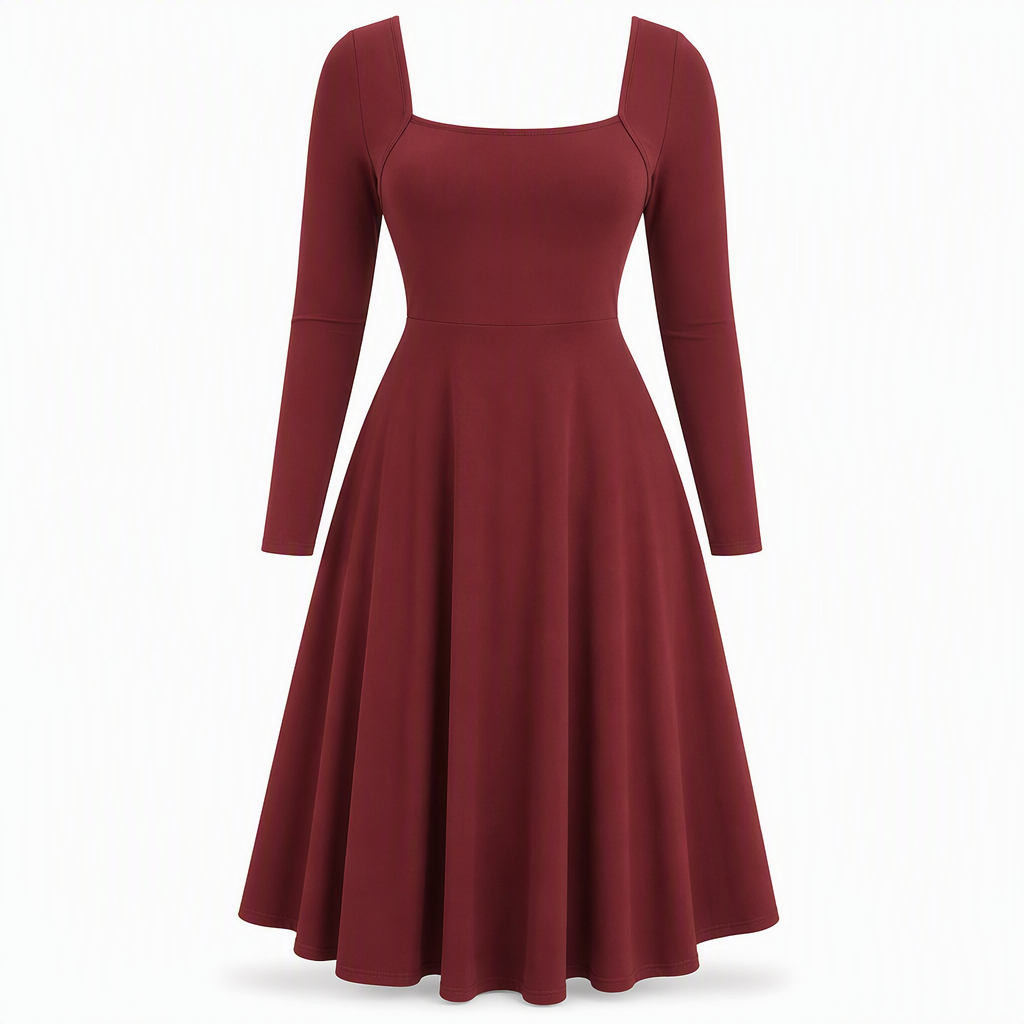 Robe femme A-line à manches longues et col carré