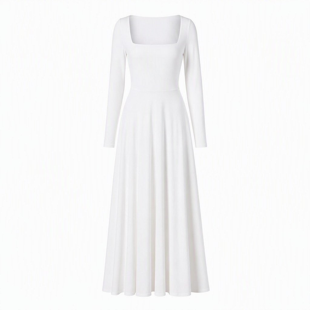 Robe femme A-line à manches longues et col carré