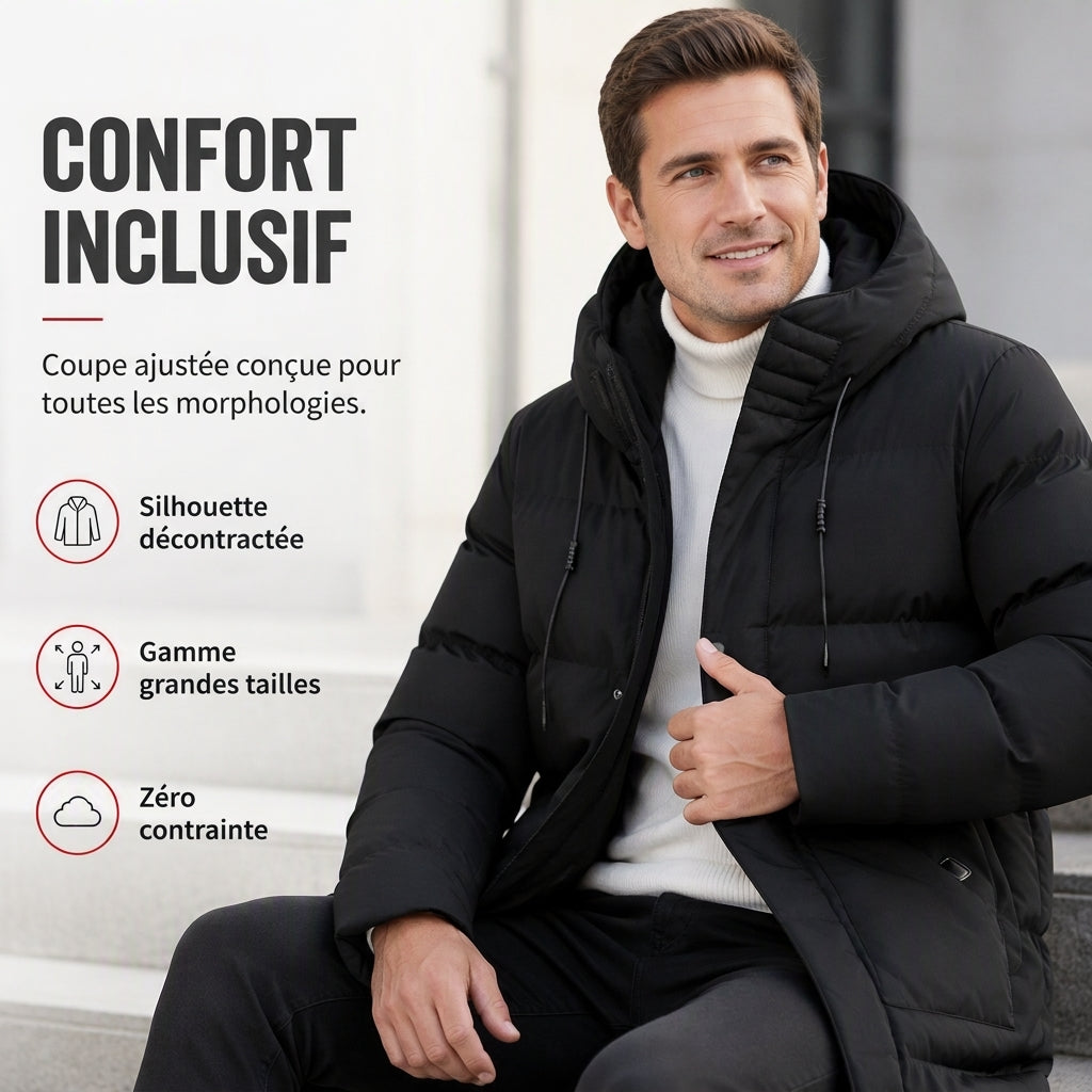Manteau d'extérieur matelassé mi-long décontracté pour homme, épais et chaud pour l'hiver, disponible en grandes tailles