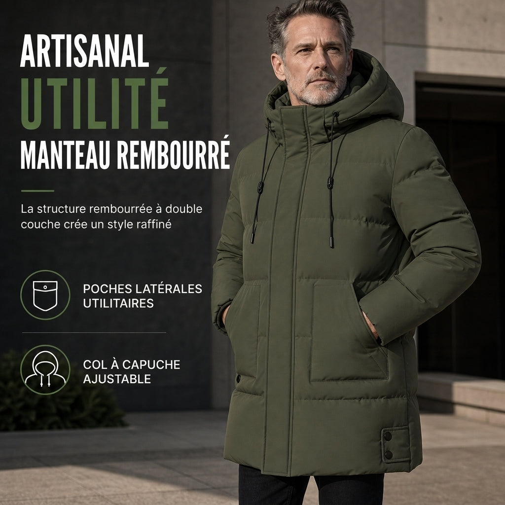 Manteau d'extérieur matelassé mi-long décontracté pour homme, épais et chaud pour l'hiver, disponible en grandes tailles