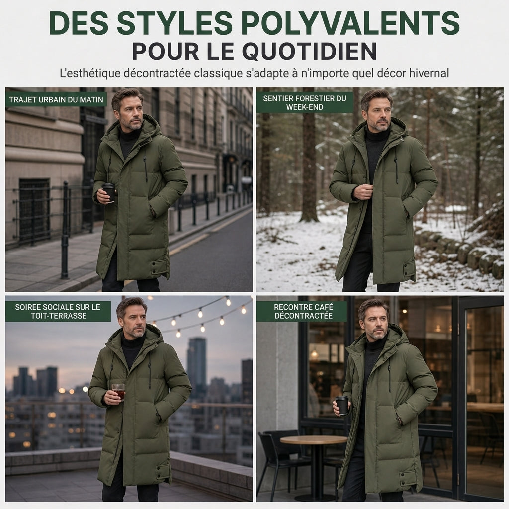 Manteau d'extérieur matelassé mi-long décontracté pour homme, épais et chaud pour l'hiver, disponible en grandes tailles