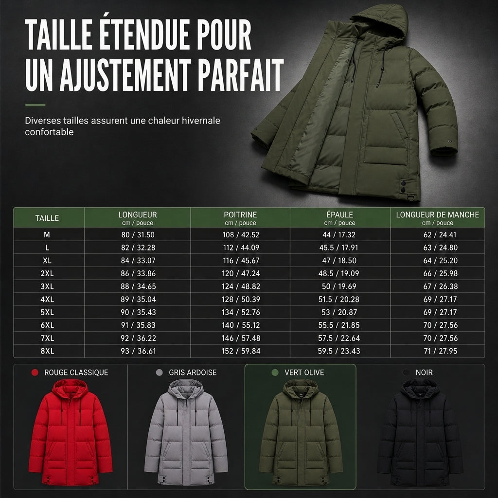 Manteau d'extérieur matelassé mi-long décontracté pour homme, épais et chaud pour l'hiver, disponible en grandes tailles